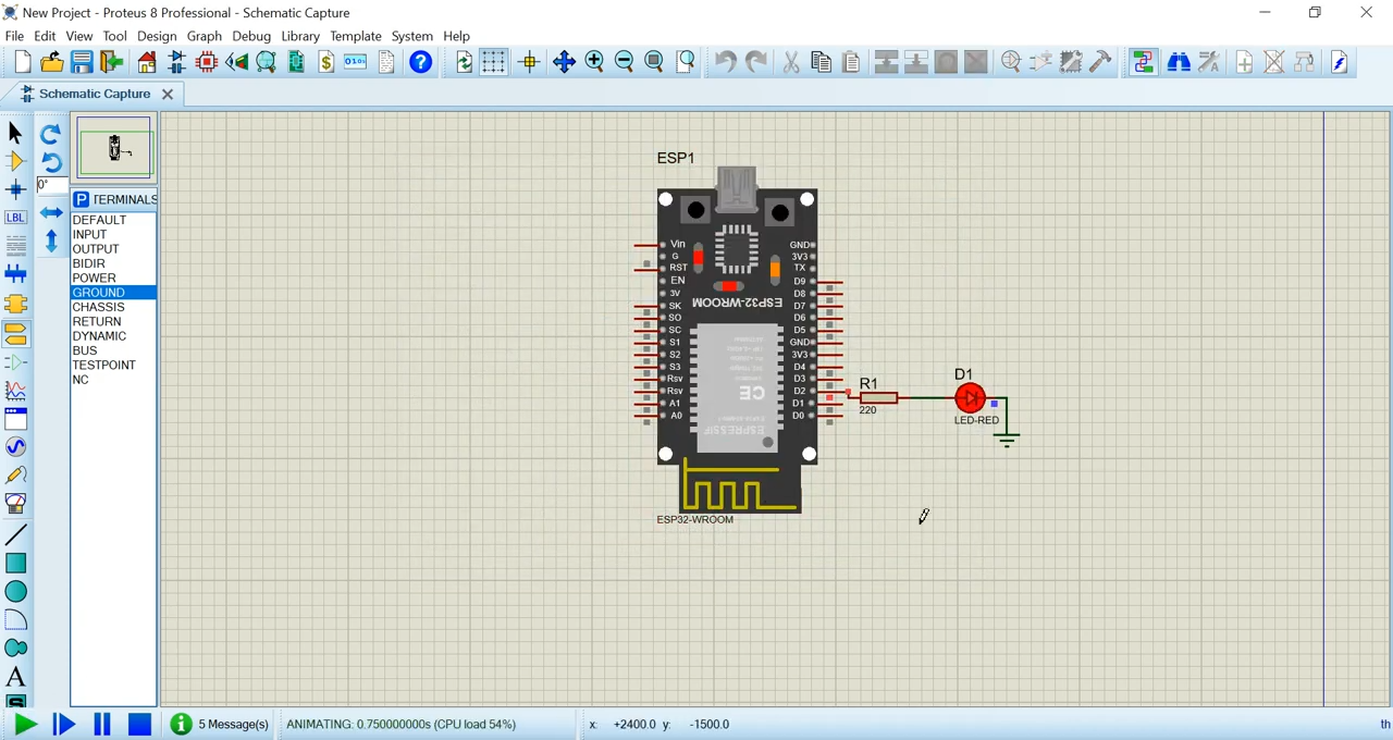 ESP32 LED Blink in Proteus8 Simulation